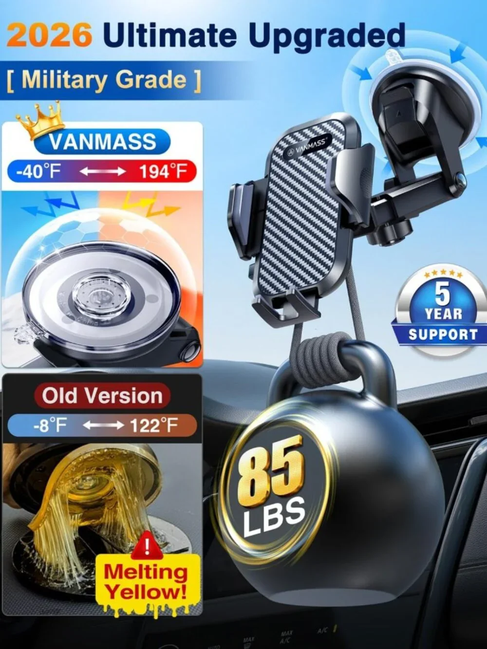 Ultimate Military-Grade Car Phone Holder - Strong Suction & Clip Mount for